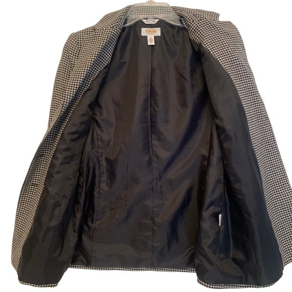 TALBOTS Petites Wool Houndstooth Blazer Italy Jacket 10 Black White Pockets - Picture 4 of 9